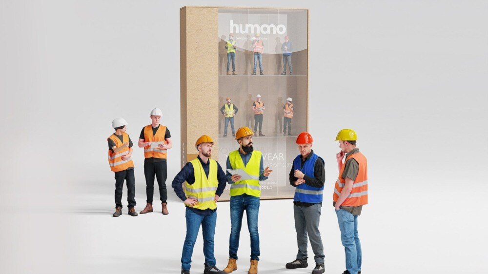 高精度写实工装建筑/工厂男性工人3D模型 Humano – 2506 Workwear - GFXHUB