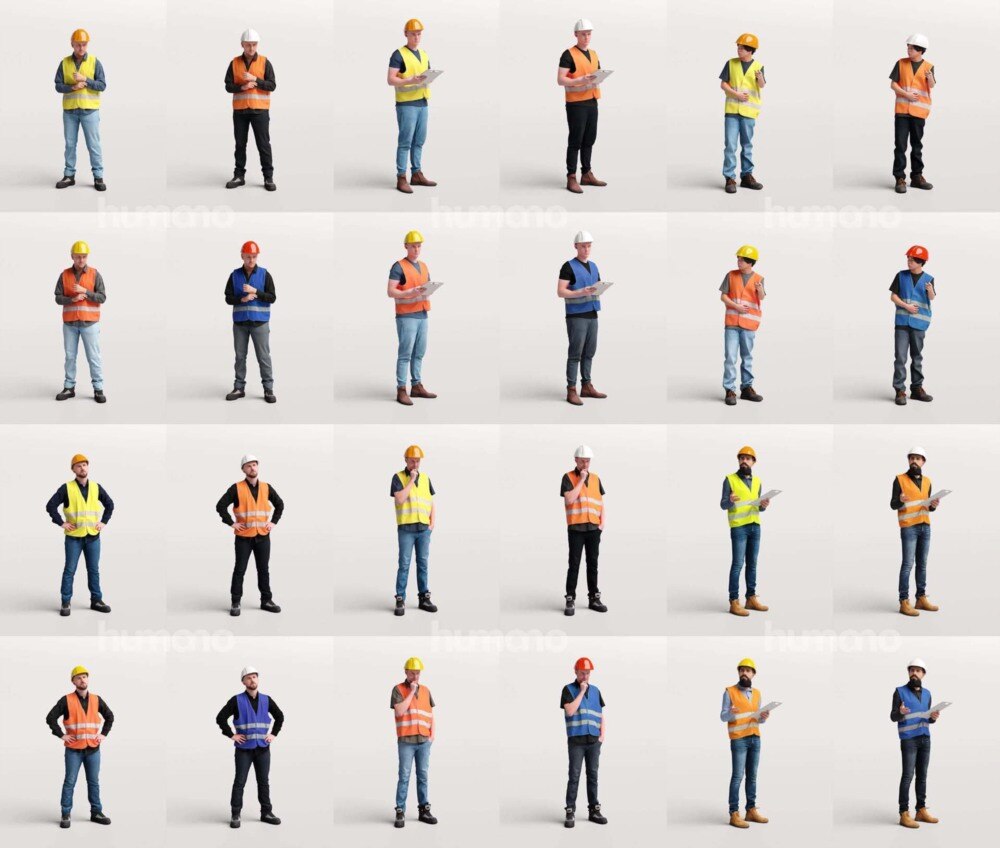 高精度写实工装建筑/工厂男性工人3D模型 Humano – 2506 Workwear - GFXHUB