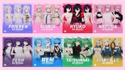 8个精美动漫女性Blender角色3D模型合集 Kley Mirabal Models Collection