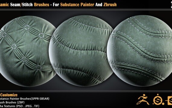 动态接缝缝线笔刷套装 – Substance Painter与ZBrush专业服装细节素材 - GFXHUB