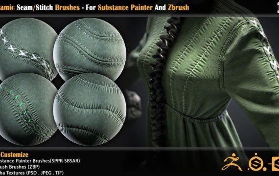 动态接缝缝线笔刷套装 – Substance Painter与ZBrush专业服装细节素材 - GFXHUB