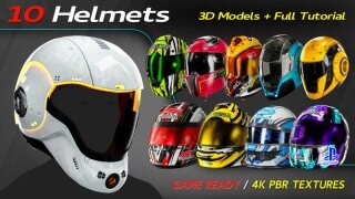 科幻头盔 3D 建模全流程指南，从高模到渲染一站式掌握 10 Helmets + Full Tutorial