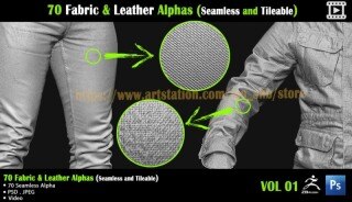 70组无缝可平铺织物皮革 Alpha 贴图 附视频教程 70 Fabric & Leather Alphas