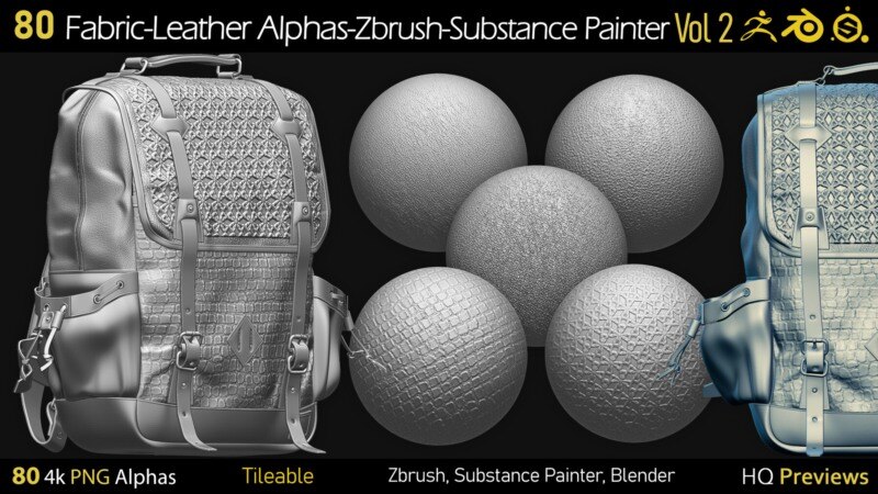 80 款 4K 织物皮革无缝 Alpha 贴图包 Vol2 适配 ZBrush/Substance Painter 等主流设计软件 - GFXHUB