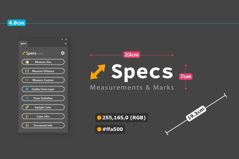 PS插件-专业尺寸测量标注色彩取样工具 Specs Custom Measures & Marks - GFXHUB