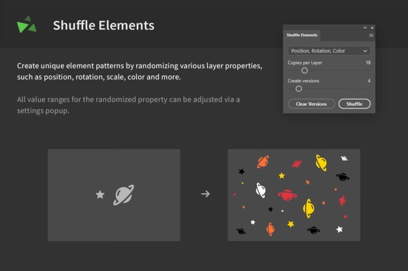 PS插件-图层属性随机化创意设计工具 Shuffle Elements – Randomize Layer Props - GFXHUB