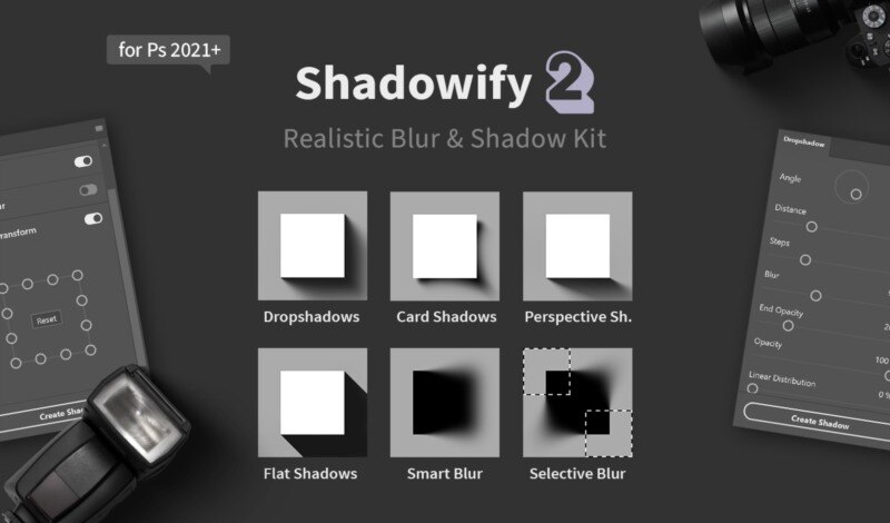 PS插件 专业级模糊阴影制作工具 多类型阴影一键生成 Shadowify 2 – Blur & Shadow Plugin - GFXHUB