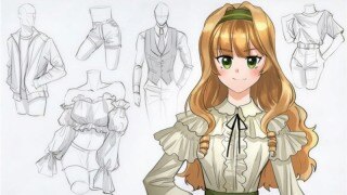 动漫角色服装与褶皱绘画教程：从零掌握日系穿搭设计（中文字幕）