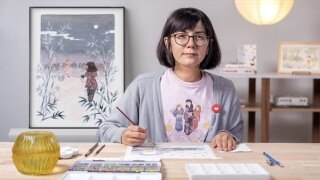 日式水墨水彩插画教程：Sumi-e 禅意手绘全攻略（中文字幕）