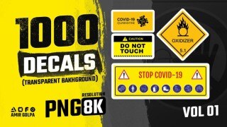 1000 Decals Vol.1 科幻标识贴纸合集｜高清交通警示 UI 图标 3D 贴图素材