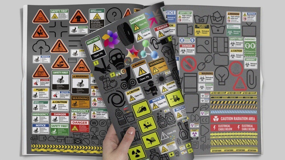 1000 Decals Vol.1 科幻标识贴纸合集｜高清交通警示 UI 图标 3D 贴图素材 - GFXHUB