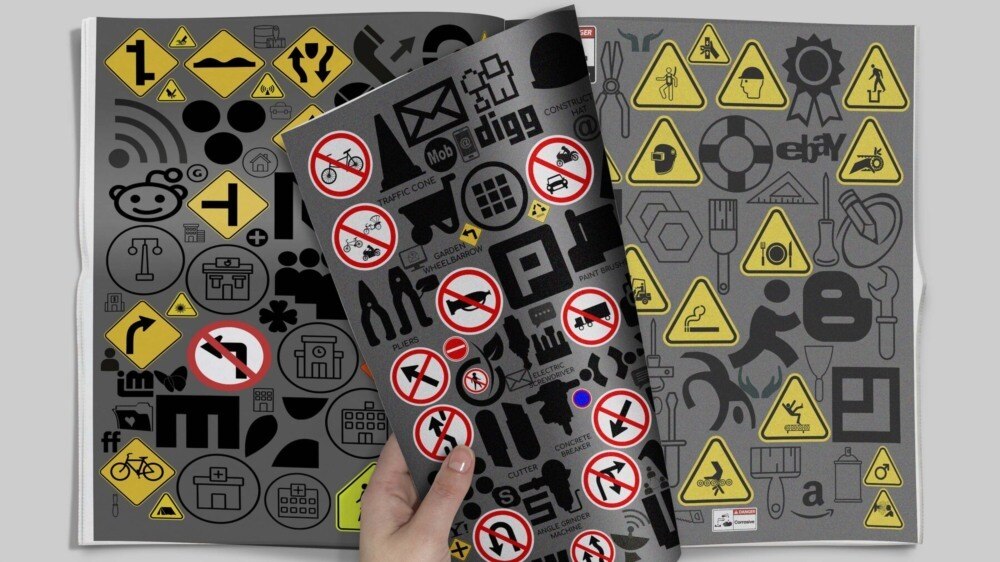 1000 Decals Vol.1 科幻标识贴纸合集｜高清交通警示 UI 图标 3D 贴图素材 - GFXHUB