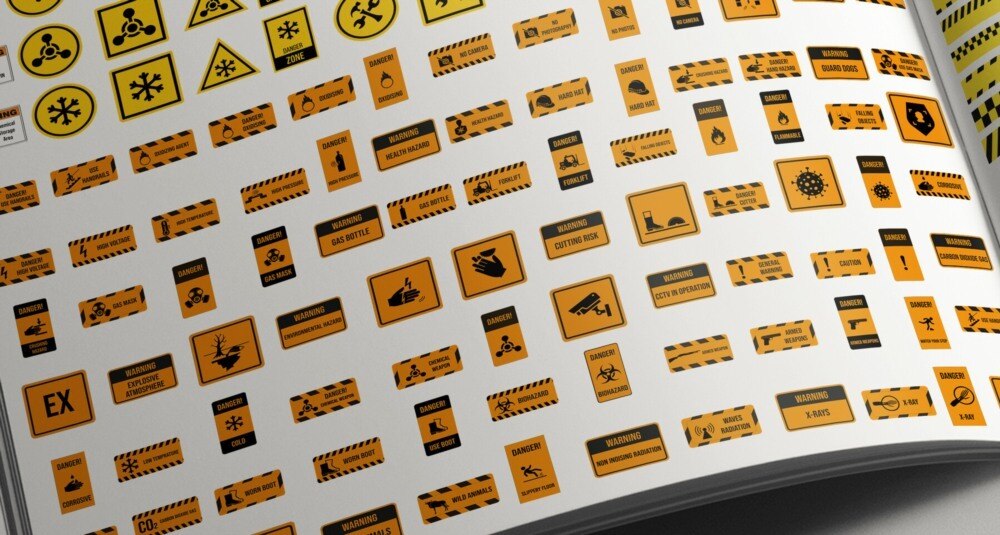 Industrial Sign Decal 1000 款工业标识贴图 2K 透明 PNG+SVG 可编辑矢量贴图素材 - GFXHUB